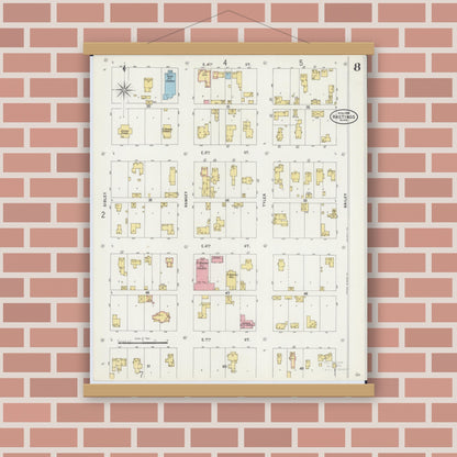 Old map wall art mockup — magnetic wood frame on brick wall — Sanborn Fire Insurance Map from Hastings, Dakota County, Minnesota (1898), Sheet #0008