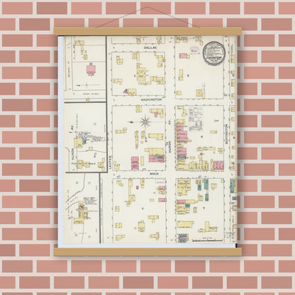 Old map wall art mockup — magnetic wood frame on brick wall — Sanborn Fire Insurance Map from Lexington, Sanilac County, Michigan (1893), Sheet #0001