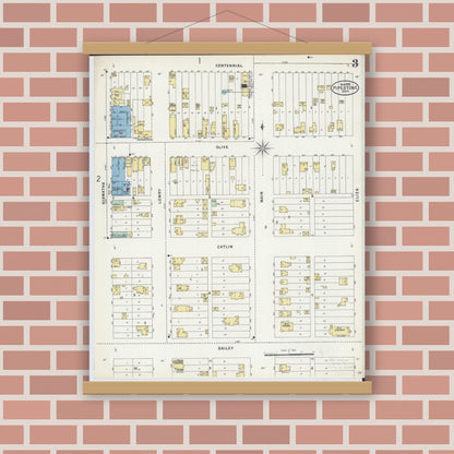 Old map wall art mockup — magnetic wood frame on brick wall — Sanborn Fire Insurance Map from Pipestone, Pipestone County, Minnesota (1898), Sheet #0003
