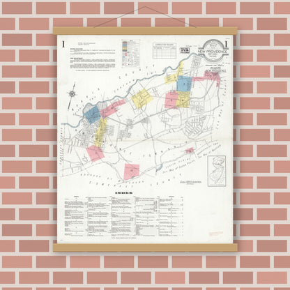 Old map wall art mockup — magnetic wood frame on brick wall — Sanborn Fire Insurance Map from New Providence, Union County, New Jersey (1938) - Complete Map Set
