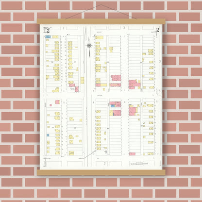 Old map wall art mockup — magnetic wood frame on brick wall — Sanborn Fire Insurance Map from Koppel, Beaver County, Pennsylvania (1934), Sheet #0002