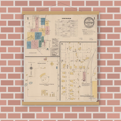 Old map wall art mockup — magnetic wood frame on brick wall — Sanborn Fire Insurance Map from Georgetown, Brown County, Ohio (1922), Sheet #0001