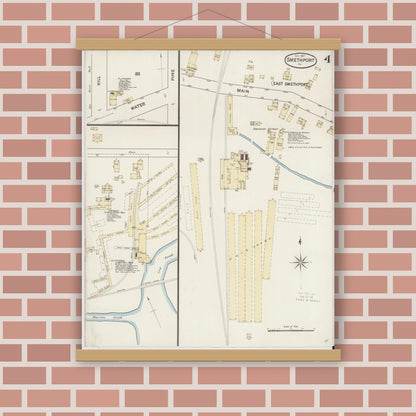 Old map wall art mockup — magnetic wood frame on brick wall — Sanborn Fire Insurance Map from Smethport, McKean County, Pennsylvania (1887), Sheet #0004