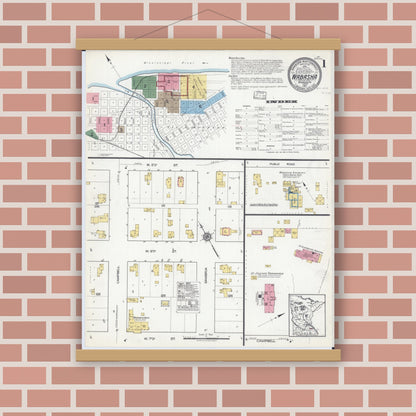 Old map wall art mockup — magnetic wood frame on brick wall — Sanborn Fire Insurance Map from Wabasha, Wabasha County, Minnesota (1917) - Complete Map Set