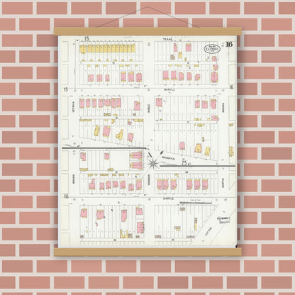 Old map wall art mockup — magnetic wood frame on brick wall — Sanborn Fire Insurance Map from El Paso, El Paso County, Texas (1902), Sheet #0016