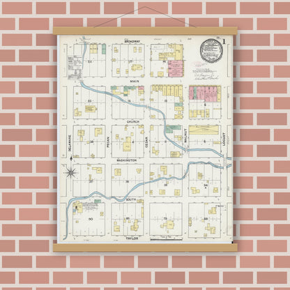 Old map wall art mockup — magnetic wood frame on brick wall — Sanborn Fire Insurance Map from Clarksville, Red River County, Texas (1891) - Complete Map Set