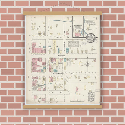 Old map wall art mockup — magnetic wood frame on brick wall — Sanborn Fire Insurance Map from Carrollton, Carroll County, Missouri (1883) - Complete Map Set