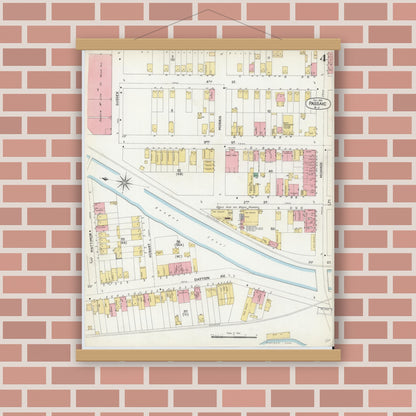 Old map wall art mockup — magnetic wood frame on brick wall — Sanborn Fire Insurance Map from Passaic, Passaic County, New Jersey (1903), Sheet #0004