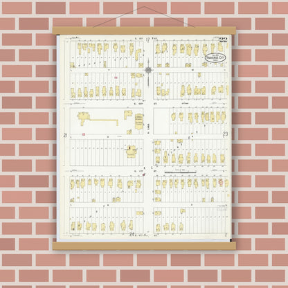 Old map wall art mockup — magnetic wood frame on brick wall — Sanborn Fire Insurance Map from Traverse City, Grand Traverse County, Michigan (1910), Sheet #0022