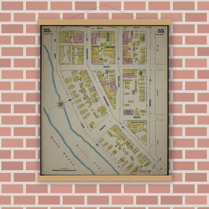 Old map wall art mockup — magnetic wood frame on brick wall — Sanborn Fire Insurance Map from New Jersey Coast, New Jersey Coast, New Jersey (1890), Sheet #0035