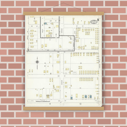 Old map wall art mockup — magnetic wood frame on brick wall — Sanborn Fire Insurance Map from Miami, Dade County, Florida (1914), Sheet #0008