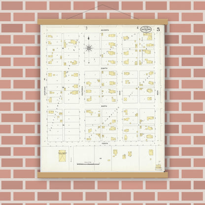 Old map wall art mockup — magnetic wood frame on brick wall — Sanborn Fire Insurance Map from Sheridan, Hamilton County, Indiana (1909), Sheet #0005
