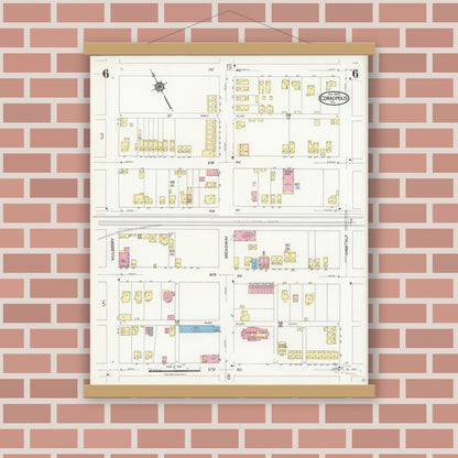 Old map wall art mockup — magnetic wood frame on brick wall — Sanborn Fire Insurance Map from Coraopolis, Allegheny County, Pennsylvania (1924), Sheet #0006