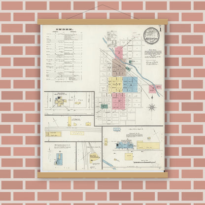 Old map wall art mockup — magnetic wood frame on brick wall — Sanborn Fire Insurance Map from Weatherford, Parker County, Texas (1894), Sheet #0001