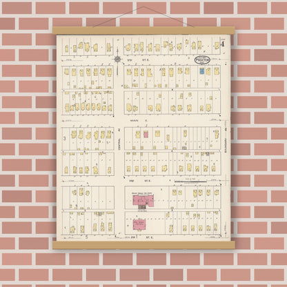 Old map wall art mockup — magnetic wood frame on brick wall — Sanborn Fire Insurance Map from Proctor, Saint Louis County, Minnesota (1922), Sheet #0004