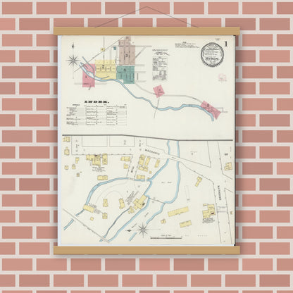 Old map wall art mockup — magnetic wood frame on brick wall — Sanborn Fire Insurance Map from Akron, Erie County, New York (1894) - Complete Map Set