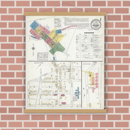 Old map wall art mockup — magnetic wood frame on brick wall — Sanborn Fire Insurance Map from Windber, Somerset County, Pennsylvania (1916), Sheet #0001