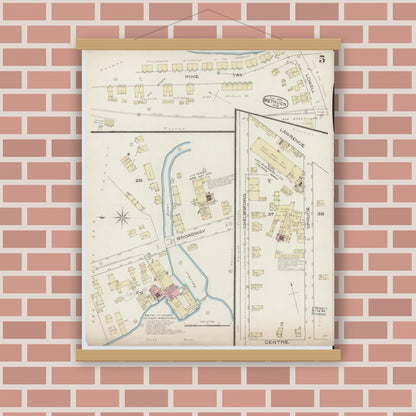 Old map wall art mockup — magnetic wood frame on brick wall — Sanborn Fire Insurance Map from Methuen, Essex County, Massachusetts (1885), Sheet #0005