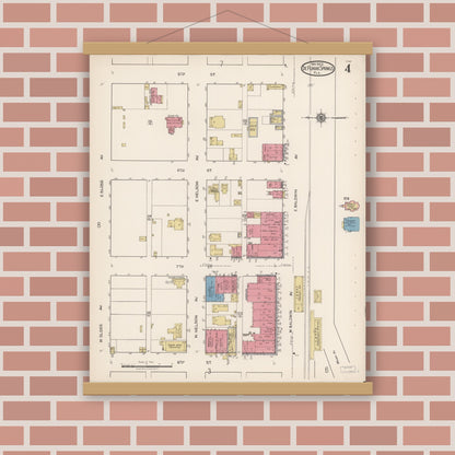 Old map wall art mockup — magnetic wood frame on brick wall — Sanborn Fire Insurance Map from De Funiak Springs, Walton County, Florida (1922), Sheet #0004