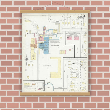Old map wall art mockup — magnetic wood frame on brick wall — Sanborn Fire Insurance Map from O'Fallon, Saint Clair County, Illinois (1914), Sheet #0007