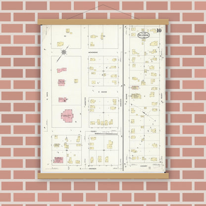 Old map wall art mockup — magnetic wood frame on brick wall — Sanborn Fire Insurance Map from Belvidere, Boone County, Illinois (1912), Sheet #0010