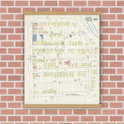 Old map wall art mockup — magnetic wood frame on brick wall — Sanborn Fire Insurance Map from Rome, Oneida County, New York (1914), Sheet #0020