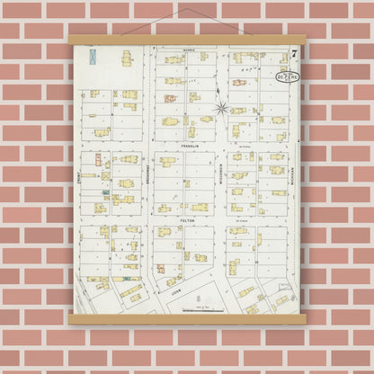 Old map wall art mockup — magnetic wood frame on brick wall — Sanborn Fire Insurance Map from De Pere, Brown County, Wisconsin (1895), Sheet #0007