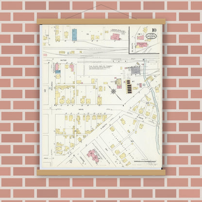 Old map wall art mockup — magnetic wood frame on brick wall — Sanborn Fire Insurance Map from Jackson, Jackson County, Ohio (1914), Sheet #0010