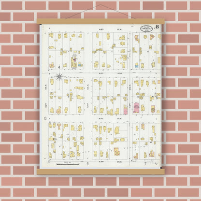 Old map wall art mockup — magnetic wood frame on brick wall — Sanborn Fire Insurance Map from Faribault, Rice County, Minnesota (1905), Sheet #0008