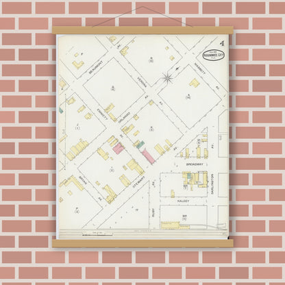 Old map wall art mockup — magnetic wood frame on brick wall — Sanborn Fire Insurance Map from Kissimmee, Osceola County, Florida (1893), Sheet #0004