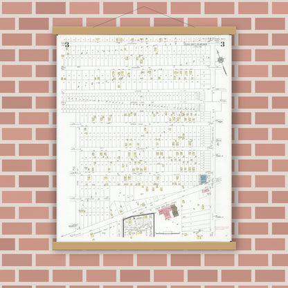 Old map wall art mockup — magnetic wood frame on brick wall — Sanborn Fire Insurance Map from Saint Clair Shores, Macomb County, Michigan (1933), Sheet #0003