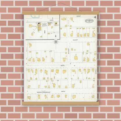 Old map wall art mockup — magnetic wood frame on brick wall — Sanborn Fire Insurance Map from Whitewright, Grayson County, Texas (1905), Sheet #0004