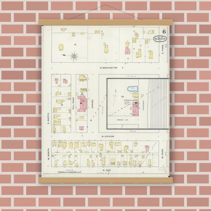 Old map wall art mockup — magnetic wood frame on brick wall — Sanborn Fire Insurance Map from Du Quoin, Perry County, Illinois (1894), Sheet #0006