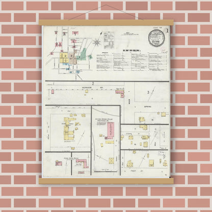 Old map wall art mockup — magnetic wood frame on brick wall — Sanborn Fire Insurance Map from Oxford, Granville County, North Carolina (1897) - Complete Map Set