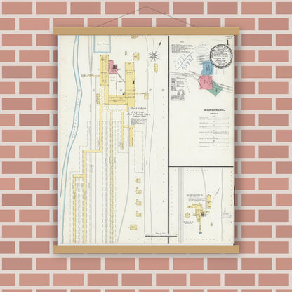 Old map wall art mockup — magnetic wood frame on brick wall — Sanborn Fire Insurance Map from Austin, Potter County, Pennsylvania (1898), Sheet #0001