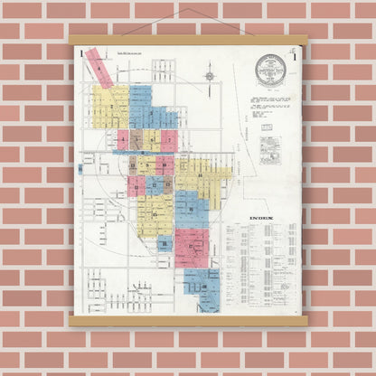 Old map wall art mockup — magnetic wood frame on brick wall — Sanborn Fire Insurance Map from Lankershim, Los Angeles County, California (1927) - Complete Map Set