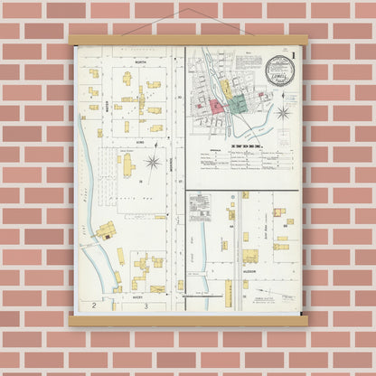 Old map wall art mockup — magnetic wood frame on brick wall — Sanborn Fire Insurance Map from Lowell, Kent County, Michigan (1900) - Complete Map Set