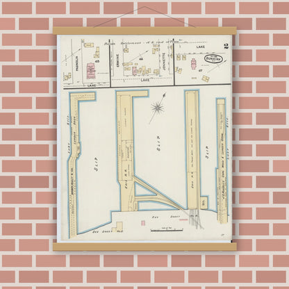 Old map wall art mockup — magnetic wood frame on brick wall — Sanborn Fire Insurance Map from Dunkirk, Chautauqua County, New York (1888) - Complete Map Set
