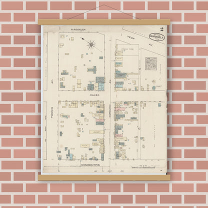 Old map wall art mockup — magnetic wood frame on brick wall — Sanborn Fire Insurance Map from San Angelo, Tom Green County, Texas (1885), Sheet #0002