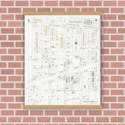 Old map wall art mockup — magnetic wood frame on brick wall — Sanborn Fire Insurance Map from Villa Park, Du Page County, Illinois (1925), Sheet #0005