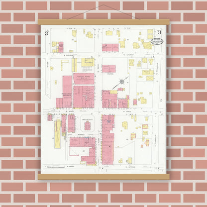 Old map wall art mockup — magnetic wood frame on brick wall — Sanborn Fire Insurance Map from Louisburg, Franklin County, North Carolina (1930), Sheet #0003