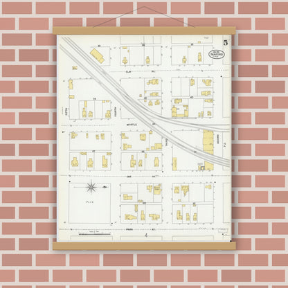 Old map wall art mockup — magnetic wood frame on brick wall — Sanborn Fire Insurance Map from Sanford, Seminole County, Florida (1901), Sheet #0005