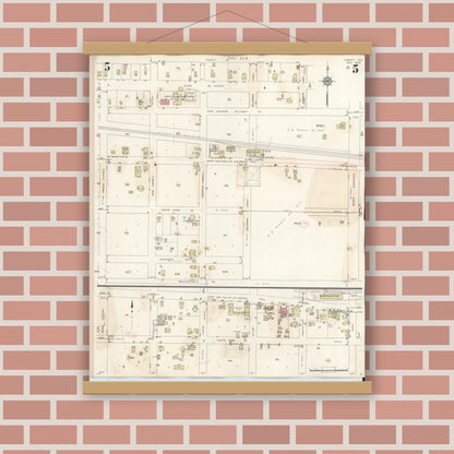 Old map wall art mockup — magnetic wood frame on brick wall — Sanborn Fire Insurance Map from Liberty, Liberty County, Texas (1945), Sheet #0005