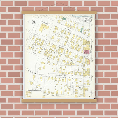 Old map wall art mockup — magnetic wood frame on brick wall — Sanborn Fire Insurance Map from Lake Linden, Houghton County, Michigan (1908), Sheet #0003