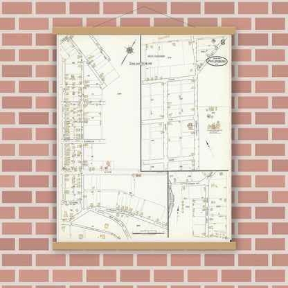 Old map wall art mockup — magnetic wood frame on brick wall — Sanborn Fire Insurance Map from Philipsburg, Centre County, Pennsylvania (1917), Sheet #0008