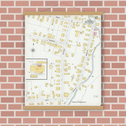 Old map wall art mockup — magnetic wood frame on brick wall — Sanborn Fire Insurance Map from North Adams, Berkshire County, Massachusetts (1901), Sheet #0017