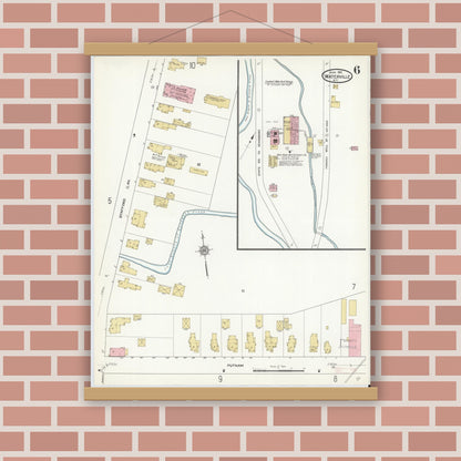 Old map wall art mockup — magnetic wood frame on brick wall — Sanborn Fire Insurance Map from Waterville, Oneida County, New York (1912), Sheet #0006
