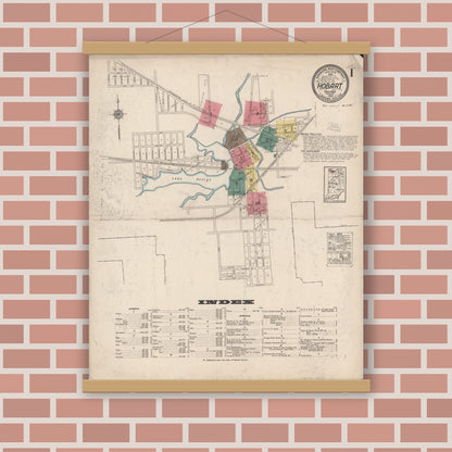 Old map wall art mockup — magnetic wood frame on brick wall — Sanborn Fire Insurance Map from Hobart, Lake County, Indiana (1922) - Complete Map Set