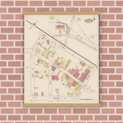 Old map wall art mockup — magnetic wood frame on brick wall — Sanborn Fire Insurance Map from Haverstraw, Rockland County, New York (1921), Sheet #0004