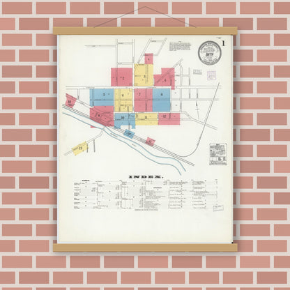 Old map wall art mockup — magnetic wood frame on brick wall — Sanborn Fire Insurance Map from Bath, Steuben County, New York (1904) - Complete Map Set